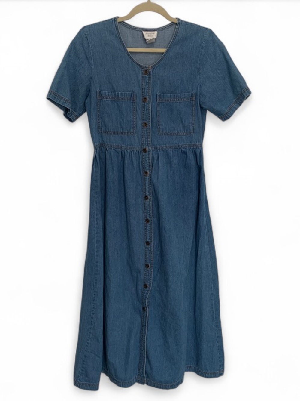 Vintage Jasmine Rose Button-Front Denim Maxi Dress